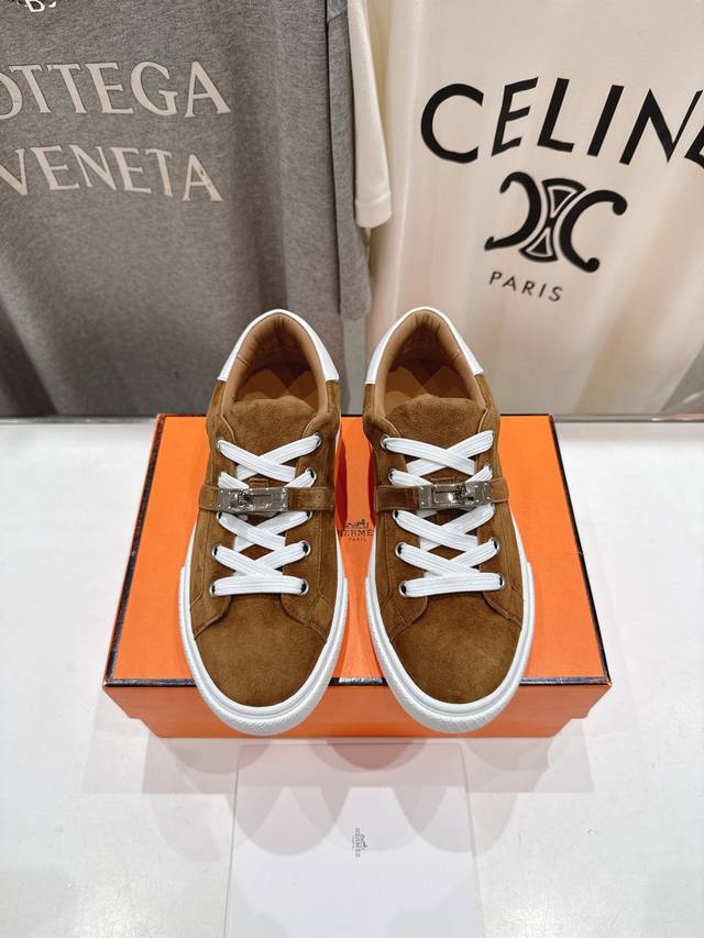 高版本出厂 男码+10 Hermes 爱马仕H家25Ss新款情侣系带休闲鞋乐福鞋 经典休闲风格+H家经典五金扣设计，经典耐看！原版倒模楦型，极致1:1形体，进口