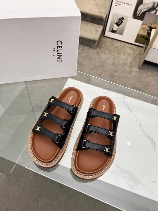 Celine 赛琳 2025春夏新品拖鞋鞋面采用油边工艺原版定制五金扣饰进口魔术贴一款时尚百搭值得你点燃整个夏季小红薯各大博主纷纷上脚♀质感非凡上脚超级好看 码