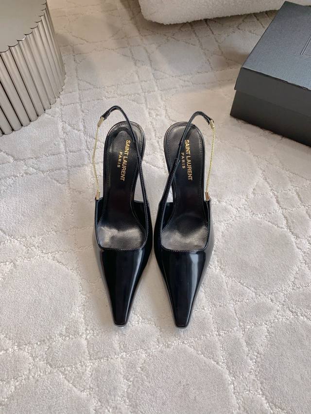 出厂价P 顶级版本 Saint Lauren* Ysl 杨树林新款尖头后空高跟鞋 小姐姐的美丽尤物高跟鞋 优雅迷人性感 女人味十足 鞋面小牛皮 内里垫脚羊皮 意