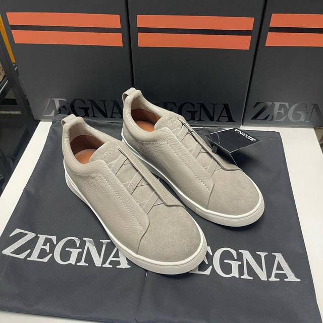 出厂P 。吴磊明星同款Zegna杰尼亚24Ss新款 Triplestit男一脚蹬套穿奢华休闲鞋板鞋小白鞋男鞋皮鞋，原版一比一，面料头层牛皮，内里牛皮 码数：38