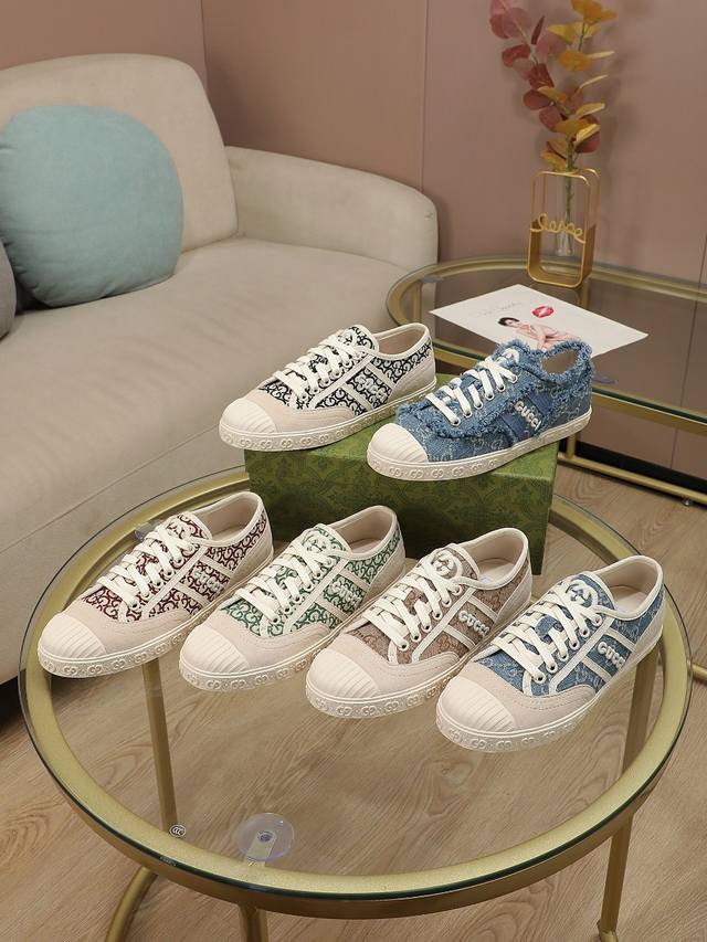 冲量价: Gucci～24最新双G刺绣低帮系带时尚板鞋，原版开发，面料专属双G布料，鞋面特殊工艺完美搭配，内里垫脚羊皮，橡胶大底，码数35一40