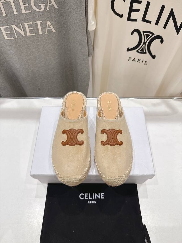 高版本出厂 Celine*塞琳2025Ss新款麻绳底渔夫鞋勃肯半托凉拖鞋高级感十足 网红Ins种草神器、非常复古风、气场十足单品、设计风格非常新颖、高档且非常舒
