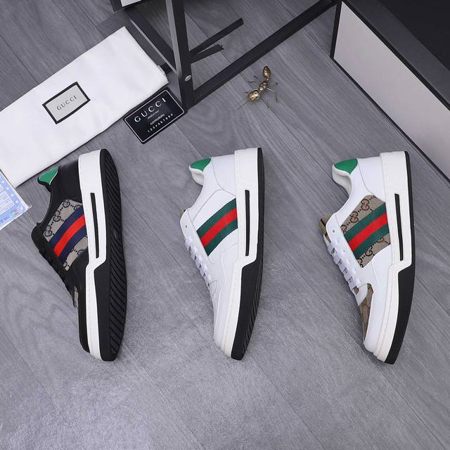 商品商标：Gucci 古驰 休闲鞋 正码码数: 38-45 .45.定做不退换 商品材料：精选牛皮压纹鞋面 网内里 橡胶大底