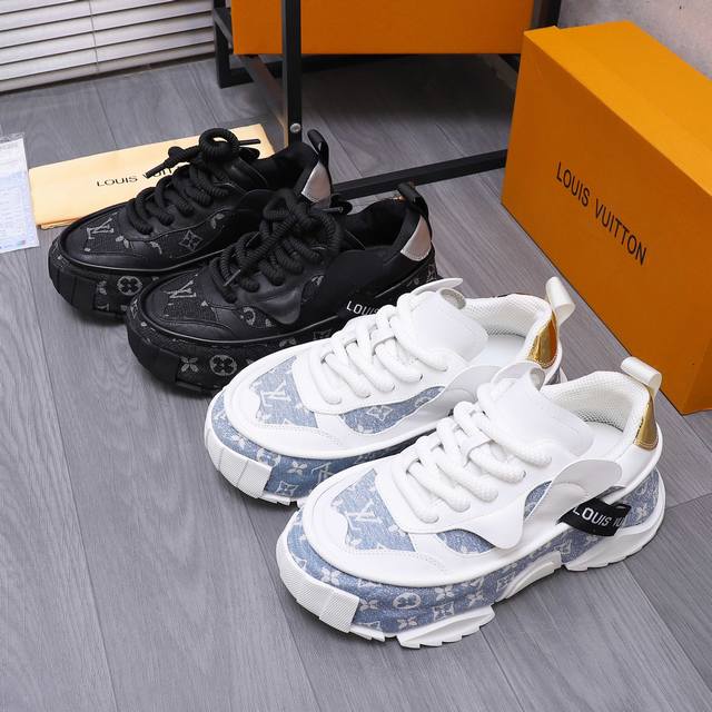 商品商标：Lv [路易威登] 休闲鞋 正码.码数: 38-46 38.45.46定做不退换 商品材料：精选 牛皮搭配牛仔布鞋面 牛皮鞋垫 网内里 原版大底