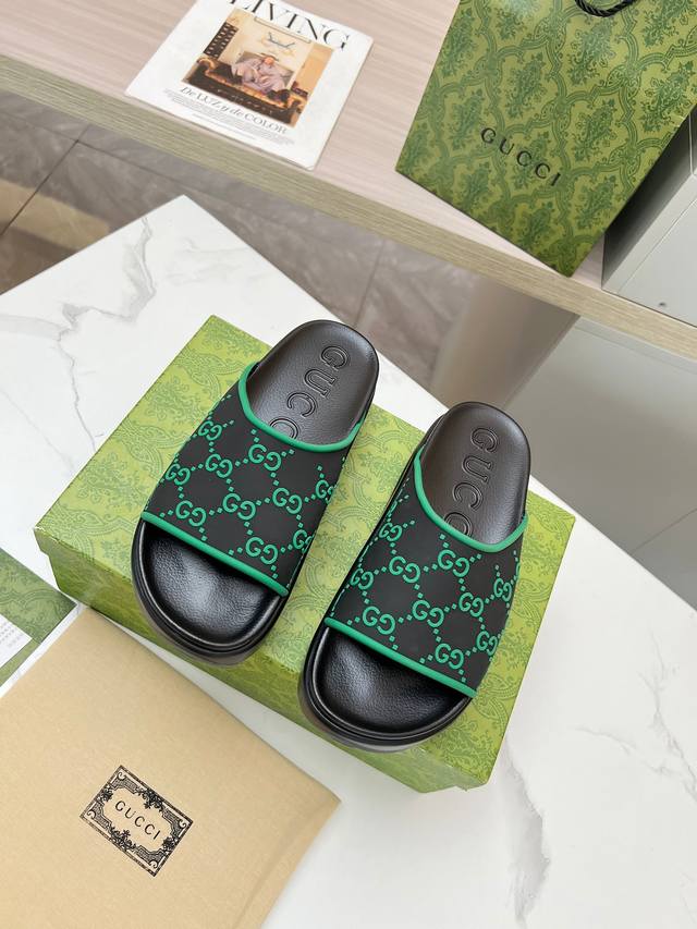 Gucci专柜 专柜 新款限定 顶级专柜 古驰冰激凌厚底拖鞋 官网同步 夏季新穿搭 小红书推荐 原版开模 代购版本 高端无臭材质 隐形内增高5.0Cm 原版私膜