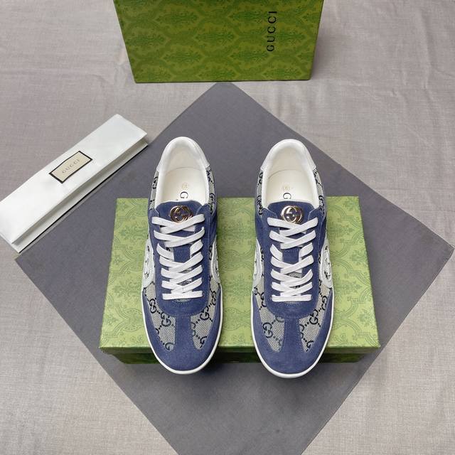 Gucci 古奇 新款男鞋高端品牌，最新時尚休闲男鞋，潮流百搭之款，轻松运动风，鞋面意大利进口头层牛皮 真皮内里 加超精细做工。原版个性时尚橡胶耐磨大底，上脚轻