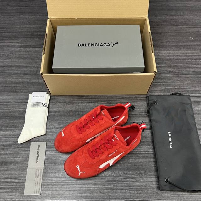 纯原版本Balenciaga巴黎世家Puma Speedcat运动鞋红色. Demna设计的全新冬季25系列Balenciaga与Puma的联名合作款 鞋面采用