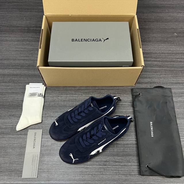 纯原版本Balenciaga巴黎世家Puma Speedcat运动鞋深蓝色. Demna设计的全新冬季25系列Balenciaga与Puma的联名合作款 鞋面采
