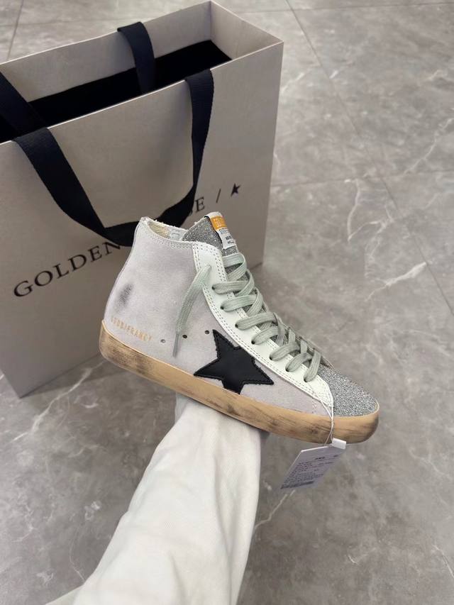 灰色黑星高帮情侣款顶级牛里高版本.低端勿扰！ 包装:升级新包装..证书，卡片，吊牌，布袋， Ggdb Slide黄金鹅小脏鞋高邦Golden Gse Delux