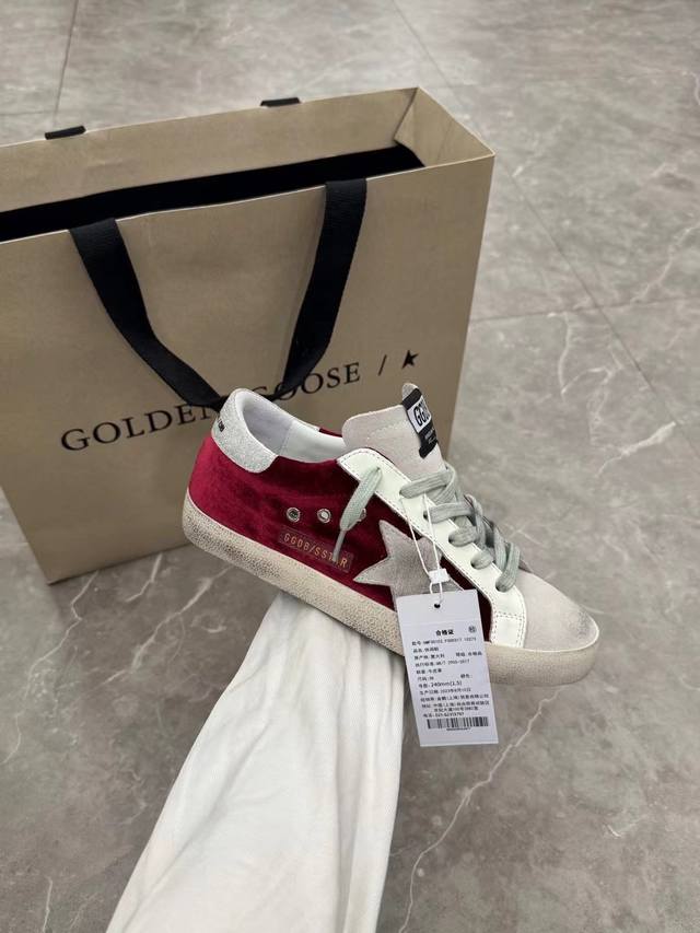 酒红丝绒情侣款.原单牛里高版本.低端勿扰！ 2025新款 Ggdb Star 小脏鞋黄金鹅脏脏鞋高版本男女情侣款单鞋Golden Gse Deluxe Bran