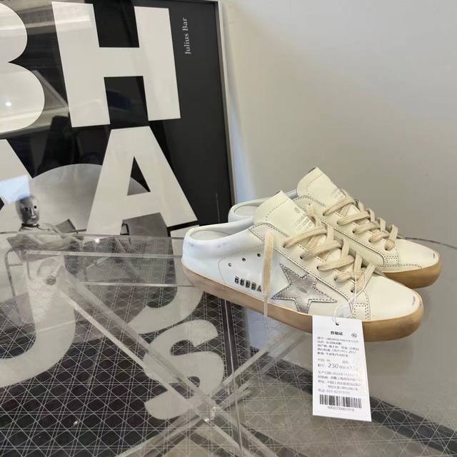 黄边银星半拖情侣款# Golden Goose Deluxe Brand 夏季新款Ggdb 小脏鞋拖鞋 Snerkers系列鞋面原版定制牛仔水洗布+牛反绒，内里