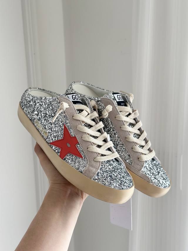 银格红星半拖情侣款# 原版复刻高版本.低端勿扰 Golden Goose Deluxe Brand 2025夏季新款Ggdb半拖小脏鞋Snerkers系列 鞋面