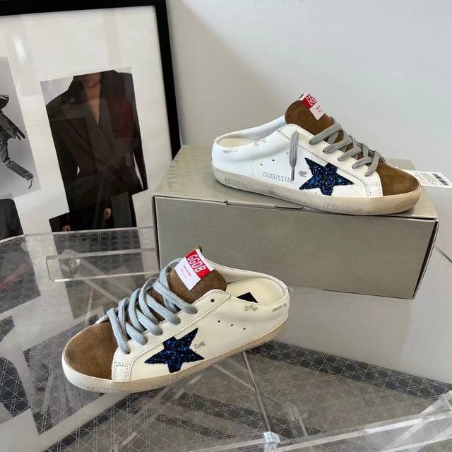 黑蓝格星半拖情侣款# 原版复刻高版本.低端勿扰 Golden Goose Deluxe Brand 2025夏季新款Ggdb半拖小脏鞋Snerkers系列 鞋面