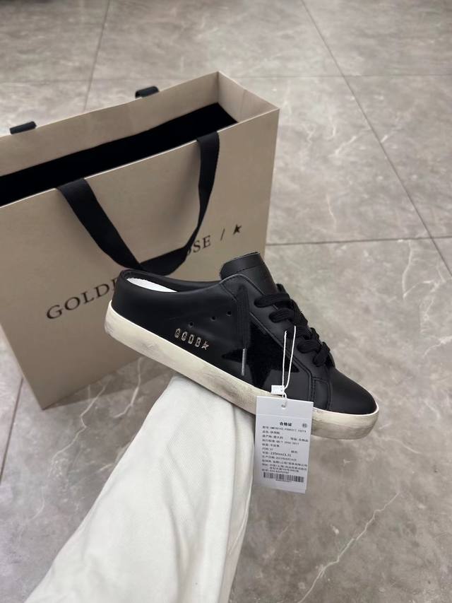 黑色半拖情侣款# 原版复刻高版本.低端勿扰 Golden Goose Deluxe Brand 2025夏季新款Ggdb半拖小脏鞋Snerkers系列 鞋面:原