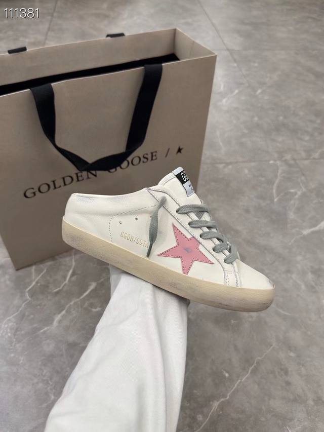 粉星半拖情侣款# 原版复刻高版本.低端勿扰 Golden Goose Deluxe Brand 2025夏季新款Ggdb半拖小脏鞋Snerkers系列 鞋面:原