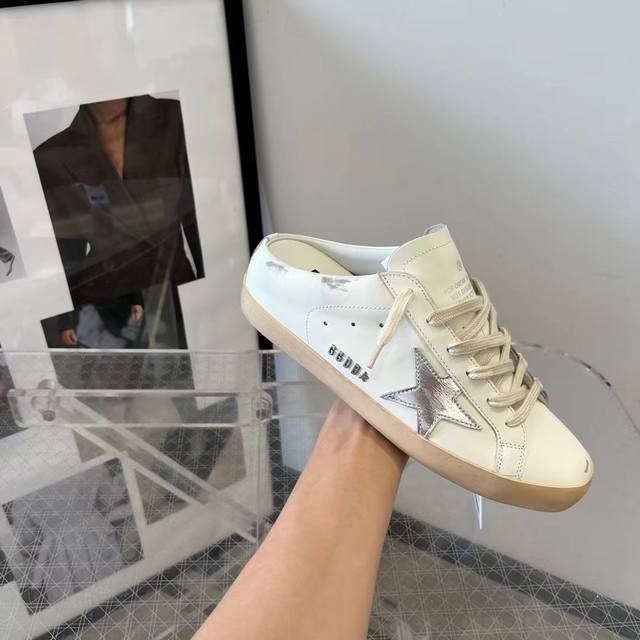 银皮星半拖情侣款# 原版复刻高版本.低端勿扰 Golden Goose Deluxe Brand 2025夏季新款Ggdb半拖小脏鞋Snerkers系列 鞋面: