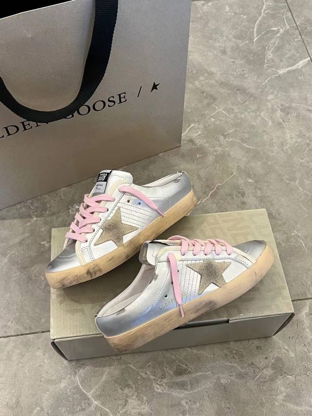 银色拖情侣款# 原版复刻高版本.低端勿扰 Golden Goose Deluxe Brand 2025夏季新款Ggdb半拖小脏鞋Snerkers系列 鞋面:原版