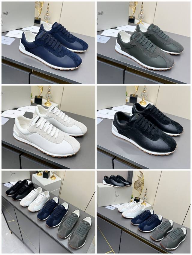 Bc Brunello Cucinelli 2025新款新品女士条纹麂皮休闲运动鞋 装饰镶珠运动鞋 鞋面：高丝光牛猄拼接牛皮，搭配Logo五金链条不掉色 内里：