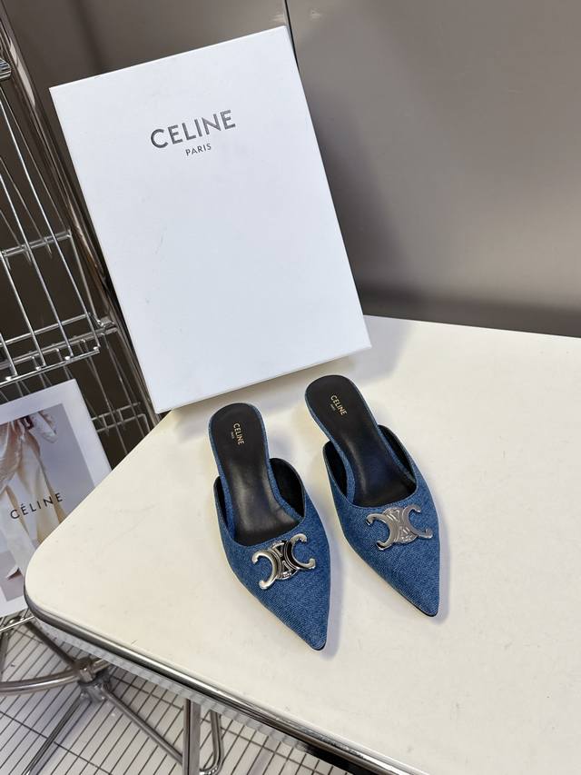 Celine思琳春夏最新走秀款 时装鞋 超多明星时尚博主种草 非市场通货版本，鞋底定型，垫脚下乳胶垫形体都是不一样的！银色凯旋门扣件，复古时髦 小尖头搭配 刚刚