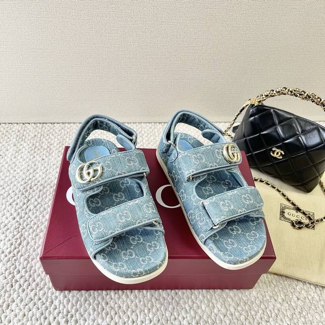 Gucci古奇25年新款 G家 双G魔术贴厚底凉鞋 凉拖鞋 正码35-39订做40.41.42不退不换