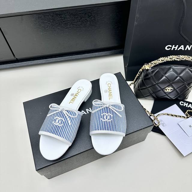 Chanel香奈儿25年夏季新品 小香家蝴蝶结平底凉拖鞋 真皮底 正码:35-39订做40.41不退换