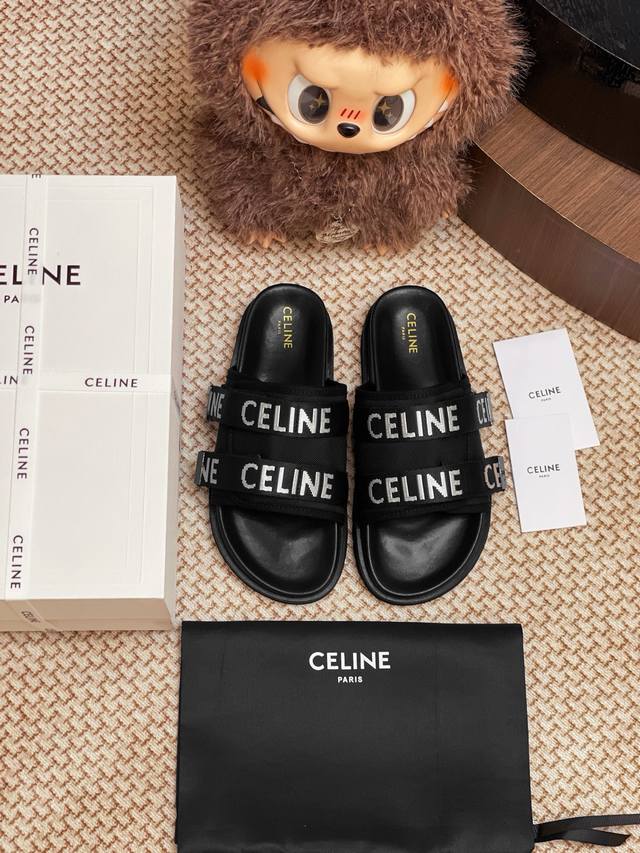Celine 字母织带拖鞋 整双鞋子采购Zp开发打造，全部定制材料，独家开模大底，细节全部对版出货，连包装也做到跟正品一样。码数:35-41