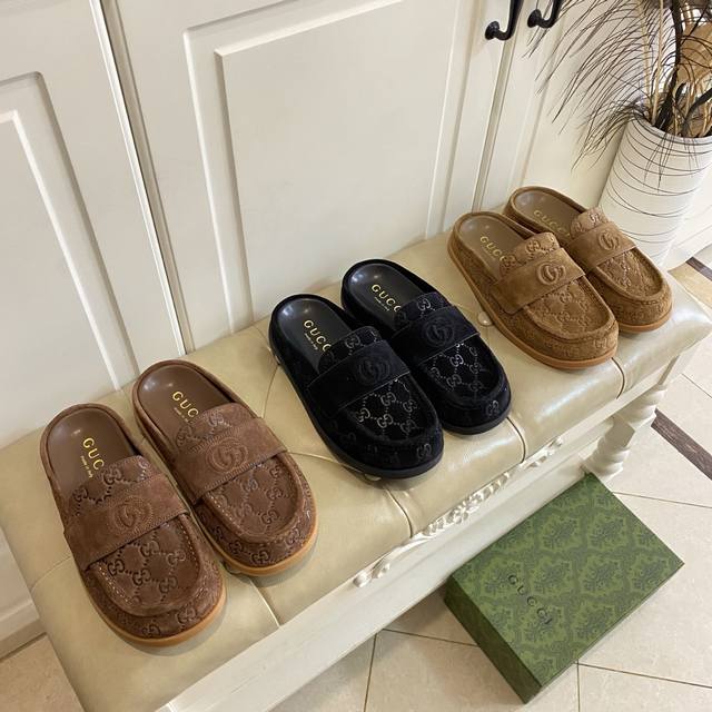 出厂价P ，古奇Gucci穆勒包头鞋，牛反绒面，羊皮里，私模胶片底，35-40码
