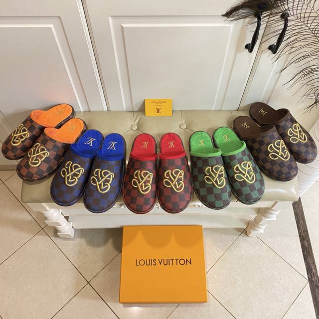 出厂价P ，路易威*Lv&罗意威Loewe联名款情侣包头拖，经典老花面，毛巾布里，原版私模胶片底，35-46码
