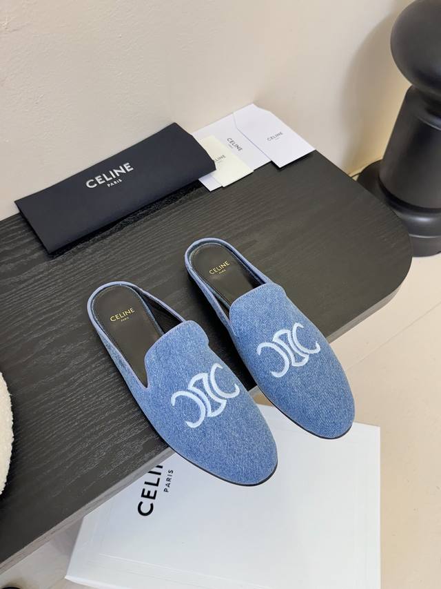 Celine*塞琳2025Ss新款包头半拖 网红Ins种草神器、非常复古风、气场十足单品、设计风格非常新颖、高档且非常舒适.原版一比一定制 鞋头Celine标志