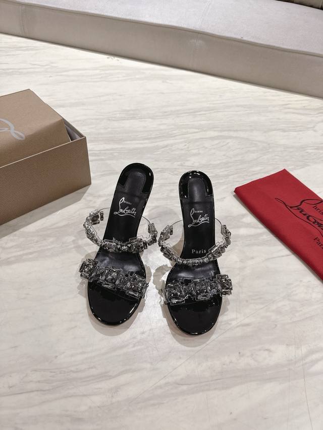 顶级版 原版盒 Christian Louboutin 2025S原版做货重工Cljust Queen水晶高跟拖鞋 材质：进口Pvc+克里奥水钻 内里：粒面珠光