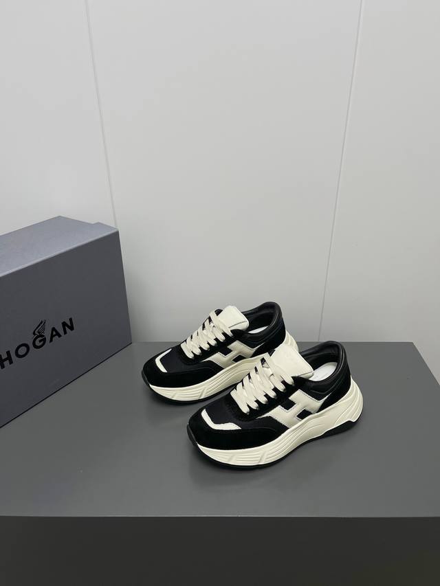 出厂 男10 Hogan 2025春夏最新运动鞋情侣厚底老爹鞋爆款休闲系列 松糕厚底休闲鞋 流行 H拼色工艺~休闲运动鞋履精湛手工设计融入军装元素，兼职实用与个