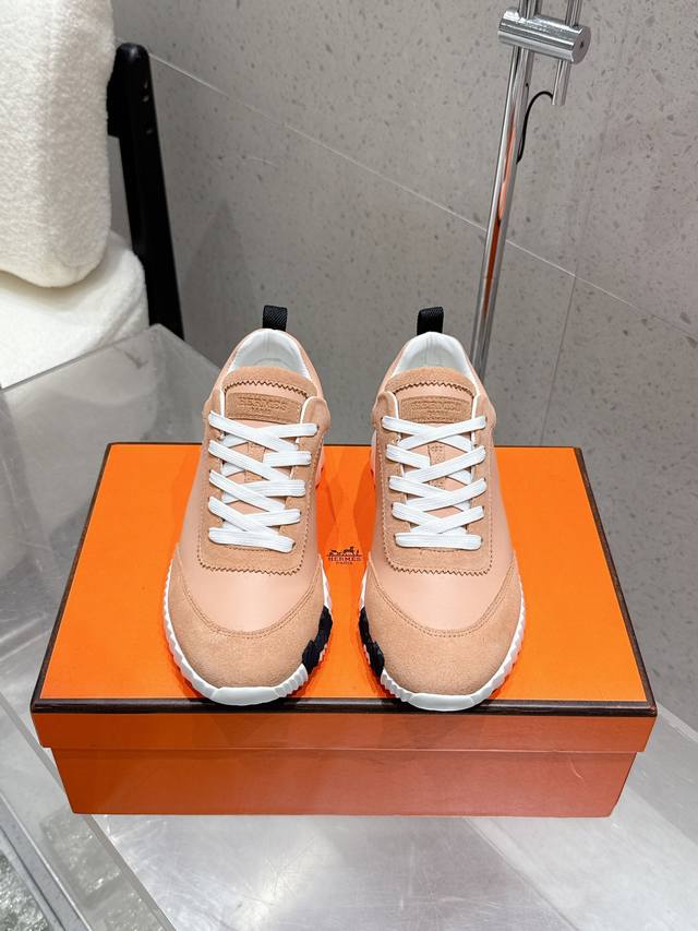 顶级版 情侣款 男码10 Hermes 爱马仕 Bouncing男女同款休闲运动鞋 情侣款麂皮拼网面休闲鞋 女码 35-41 40、41不退换 男码 39～45