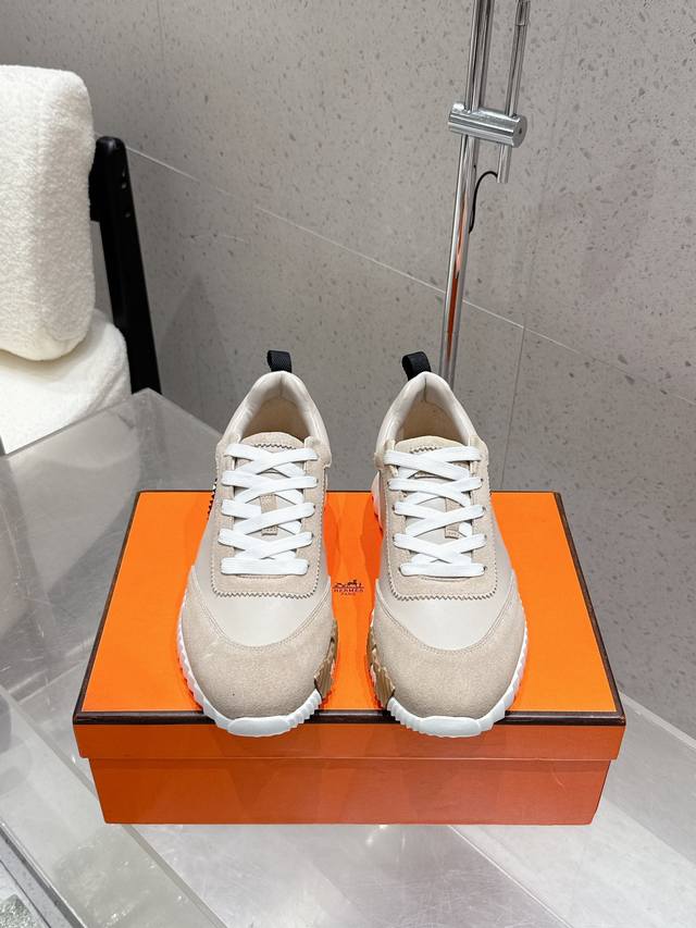 顶级版 情侣款 男码10 Hermes 爱马仕 Bouncing男女同款休闲运动鞋 情侣款麂皮拼网面休闲鞋 女码 35-41 40、41不退换 男码 39～45
