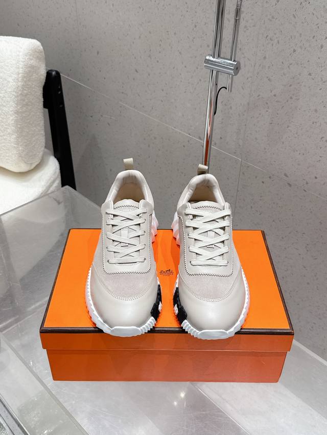 顶级版 情侣款 男码10 Hermes 爱马仕 Bouncing男女同款休闲运动鞋 情侣款麂皮拼网面休闲鞋 女码 35-41 40、41不退换 男码 39～45