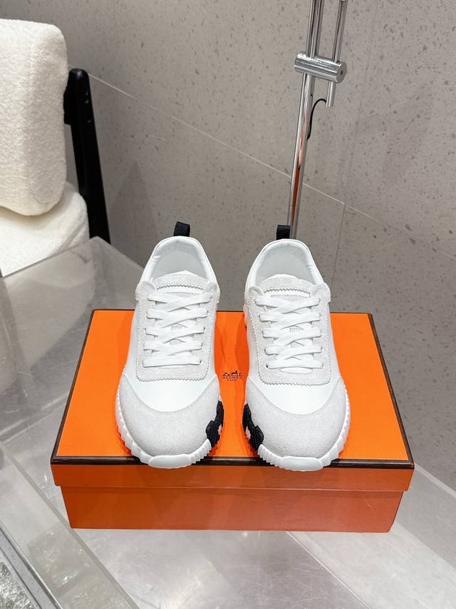 顶级版 情侣款 男码10 Hermes 爱马仕 Bouncing男女同款休闲运动鞋 情侣款麂皮拼网面休闲鞋 女码 35-41 40、41不退换 男码 39～45