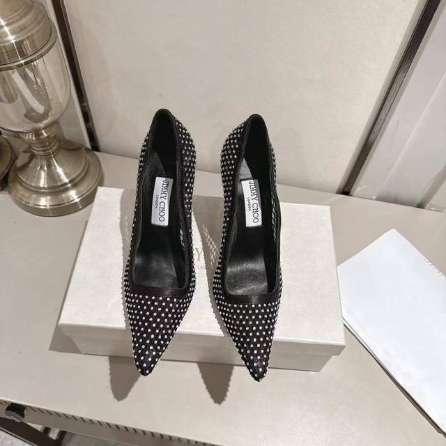 工厂P价 女装女鞋 运动原单 Jimmy Choo2025年Ixia80水晶饰网布，缎面高跟鞋来啦！经典高跟鞋廓形，配今年火爆水滴跟和方形缎面鞋口，Bingbi