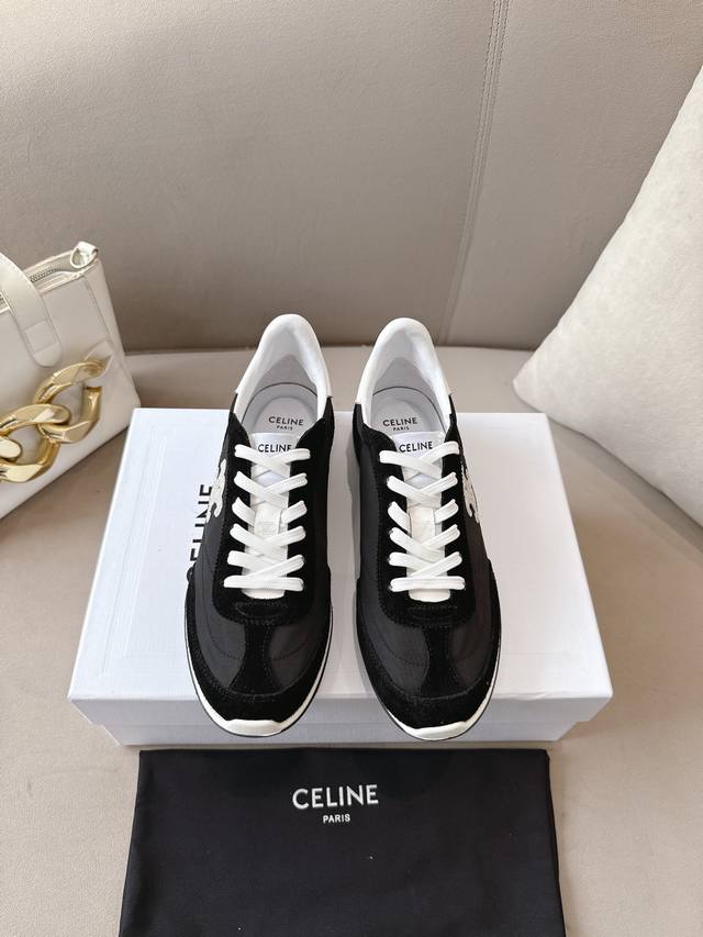Celine*思琳赛琳 2025Ss新款徽标系带休闲运动鞋轻便跑步鞋 小白鞋简单舒服，干净利落，百搭显腿细，无论是单穿还是搭配阔腿裤，都非常好搭，高街又复古一起