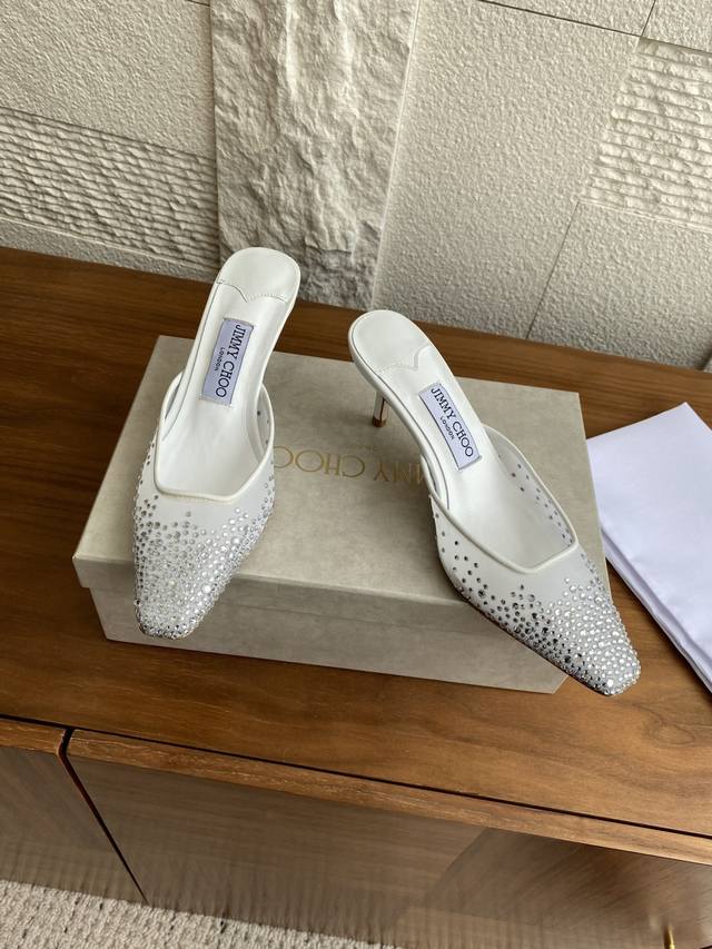 顶级版本: Jimmy Choo 吉米周 25Ss 春夏新款 网纱 烫钻 澳钻 细跟 穆勒鞋 高跟鞋 凉拖鞋 Jc吉米周Vivi系列，别致网布鞋面点缀渐变水晶装