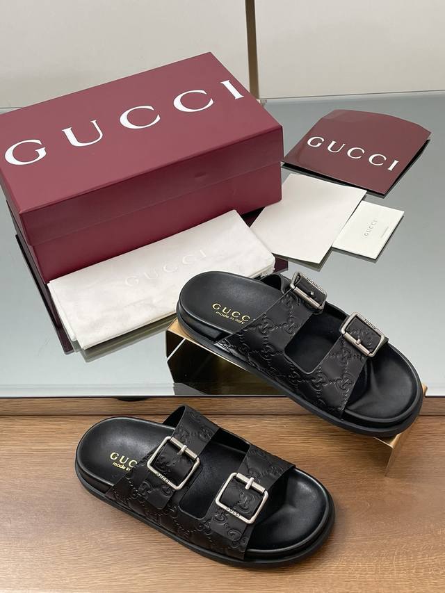 夏季新款Gucci高端精品 古驰早春系列饰双排皮带搭扣沙滩凉鞋轻便套脚休闲拖鞋顶级代购品质！原版1:1复刻，毎个细节皆经过精心打磨细腻制作.可与Zg对比如一，无