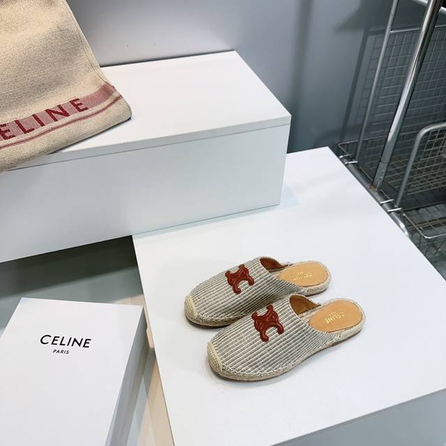 高品质出厂 ！顶级品质Celine 赛琳25早秋新款经典凯旋门渔夫鞋包头半拖鞋！一脚蹬简易慵懒美学！这款渔夫鞋以极简廓形打破常规经典凯旋门标识低调点缀低调却极具