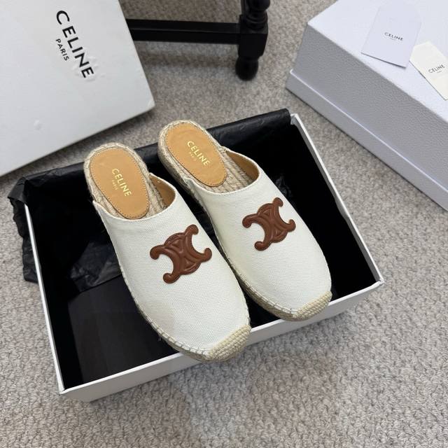 渔夫鞋 Celine*塞琳2025Ss新款麻绳底渔夫鞋勃肯半托凉拖鞋高级感十足网红Ins种草神器、非常复古风、气场十足单品、设计风格非常新颖、高档且非常舒适.原