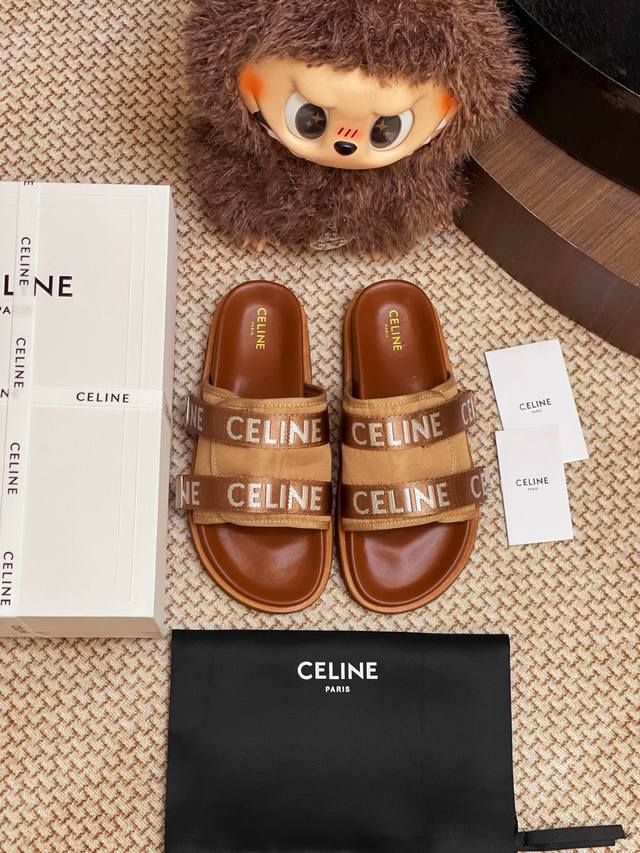 Celine 字母织带拖鞋 整双鞋子采购Zp开发打造，全部定制材料，独家开模大底，细节全部对版出货，连包装也做到跟正品一样。码数:35-41