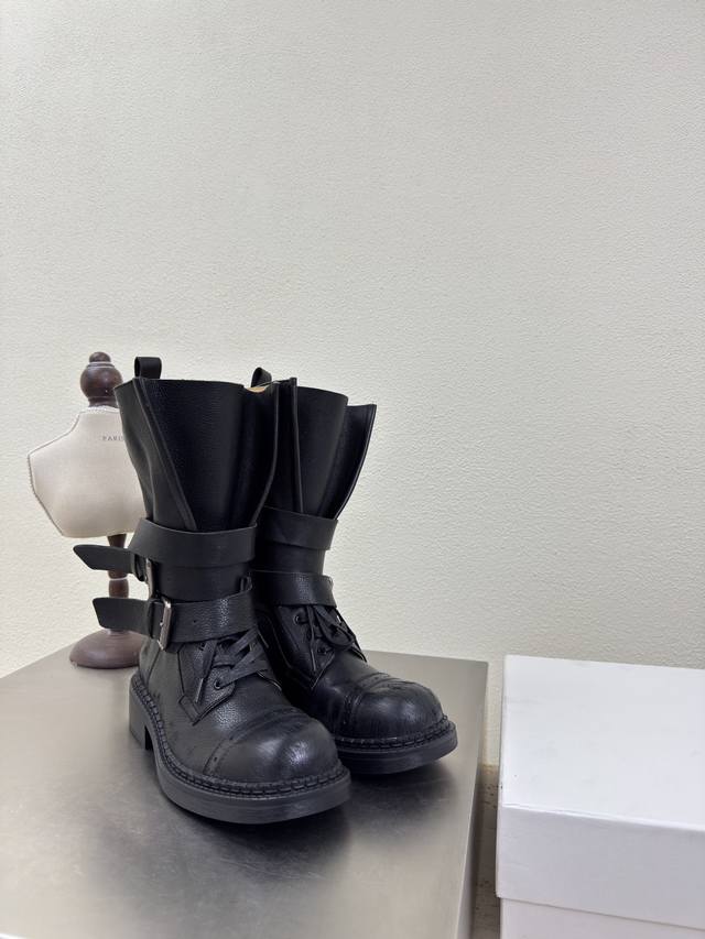 Ethor机车靴 瘦腿神器 达人必备厂价 黑色水染牛皮 做旧风格 防滑大底 浮夸造型面料 原版定制缩纹水染小牛皮+吸水牛皮内里内里 水染牛皮内里 大底 原版开模
