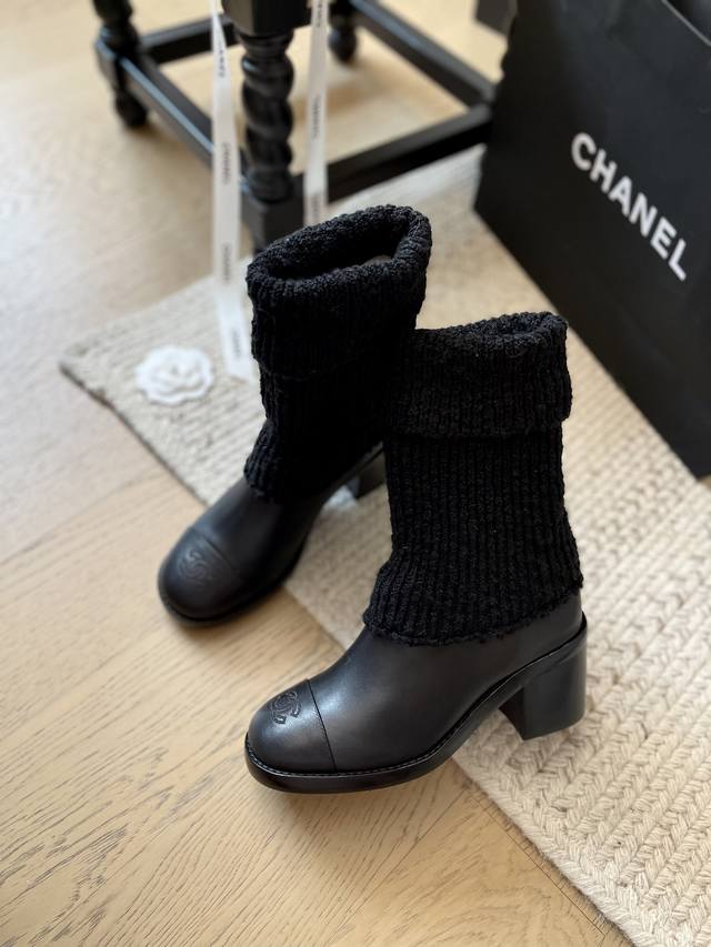 Chanel 24K软糯针织袜子靴！真是一鞋难求 冬季爆款 顶级版本 找我就对了 巨显腿长鞋面牛皮拼接针织筒靴 内里羊皮里 真皮大底码数：35-41 定制不退换