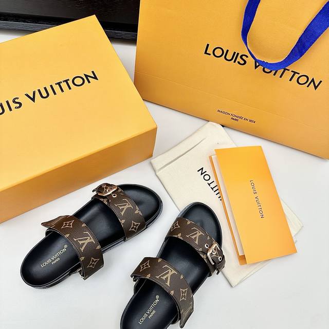 Louis Vuitto L驴家 新款 魔术贴沙滩凉拖鞋正码:35-39订做40.41