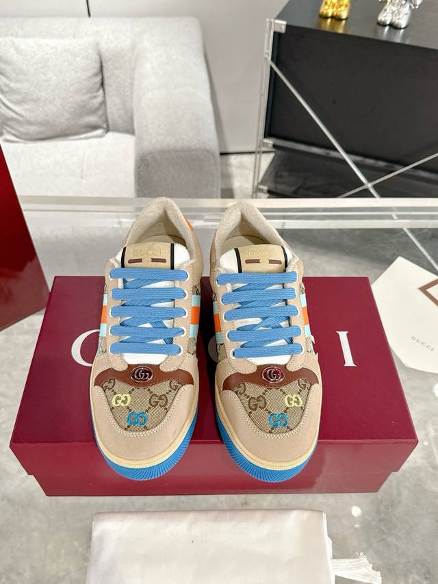 男款 Gucci Screener系列男女运动鞋情侣款脏脏鞋 小脏鞋Screener系列名称的灵感来源于体育运动中的防守动作，运动鞋的设计从20世纪70年代的经