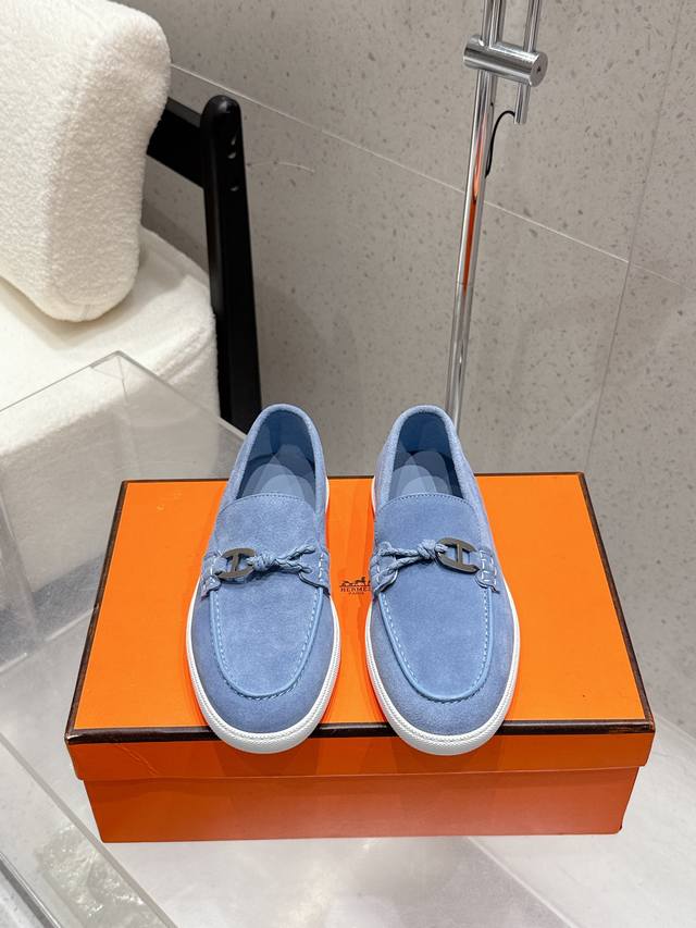 代购级 情侣款 男10Hermes 爱马仕 H家 Game Kelly扣厚底乐福鞋小牛皮乐福鞋风格免系带休闲运动鞋，搭配功能性镀钯Kelly鞋扣。原版定制Kel