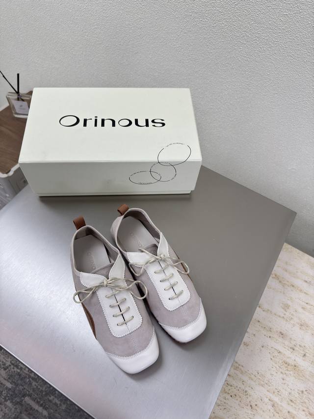 Orinous 神仙鞋履 方头休闲 优雅而不失调皮 精美图案 上脚超好看米白色小众设计师25发布会新款 可爱头 小羊皮 超舒服 玛丽珍系列 面料 小羊皮内里舒适