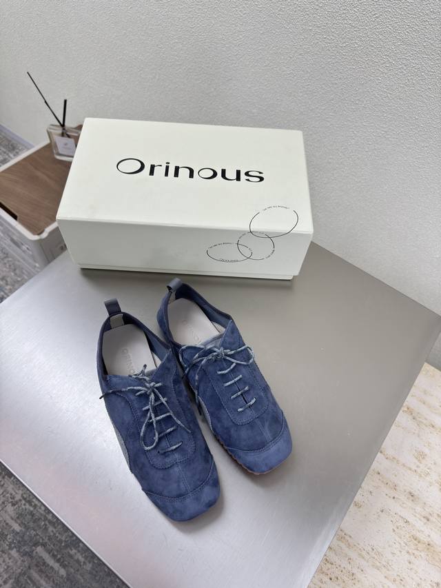 Orinous 神仙鞋履 方头休闲 优雅而不失调皮 精美图案 上脚超好看雾蓝色小众设计师25发布会新款 可爱头 小羊皮 超舒服 玛丽珍系列 面料 小羊皮内里舒适