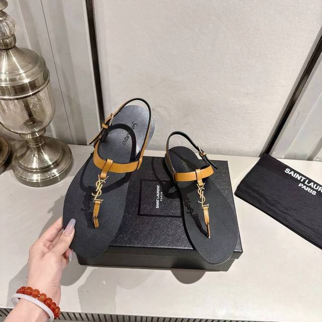 Ysl夹趾凉鞋2025新版 棕色牛皮 码数35-44 35.43.44订做 橡胶大底 真皮大底
